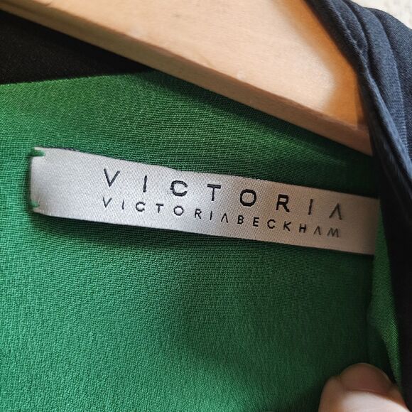 Victoria Beckham US 8 Silk Scalloped Knee-length Dress Green/Black Size EU 40 - Picture 6 of 6